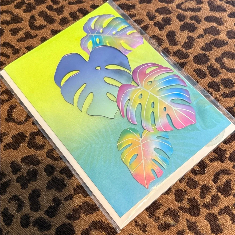 🆕Papyrus Mirrored Holographic Monstera Leaf Greeting Card